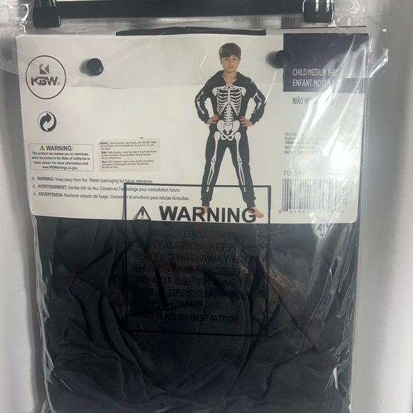 Hooded Skeleton Bodysuit Halloween Costume Unisex Kids Size M 8-10 NWT - Picture 3 of 4